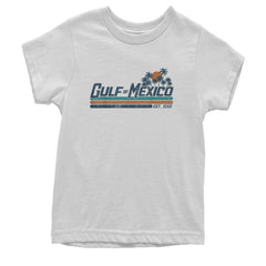 Vintage sunset and palm "Gulf of Mexico" "EST. 1550" graphic on a Kids' Heavyweight Cotton T-Shirt