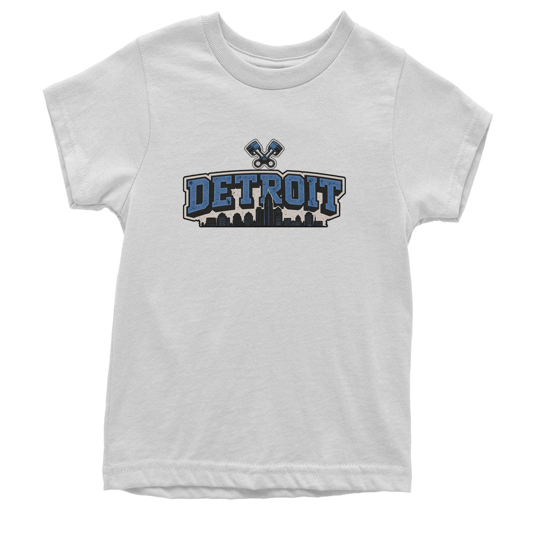 Detroit Motor City Retro Piston Youth T-shirt White