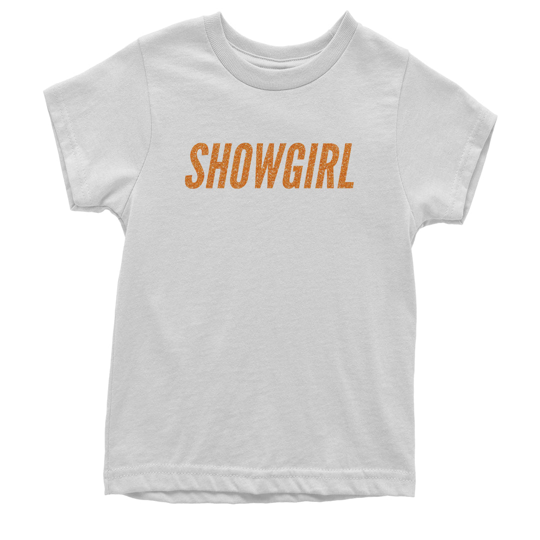 Showgirl Orange Glitter Youth T-shirt White