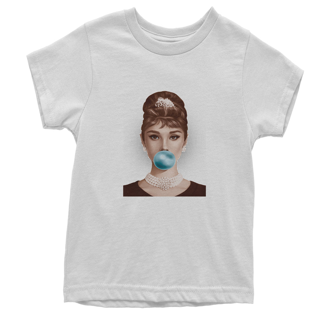 Audrey Hepburn Chewing Bubble Gum American Icon Youth T-shirt White
