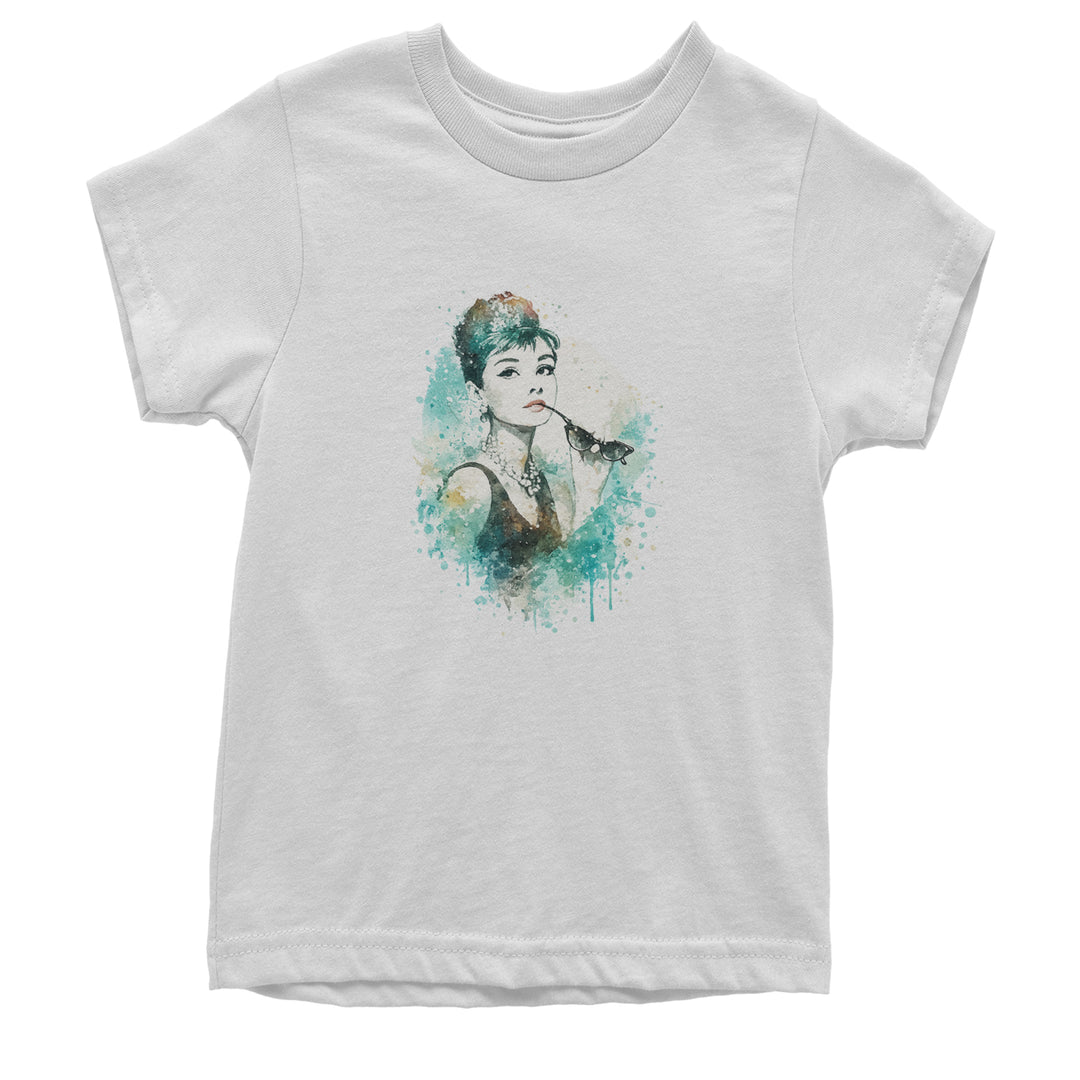 Mrs. Herpburn Iconic Watercolors Youth T-shirt White