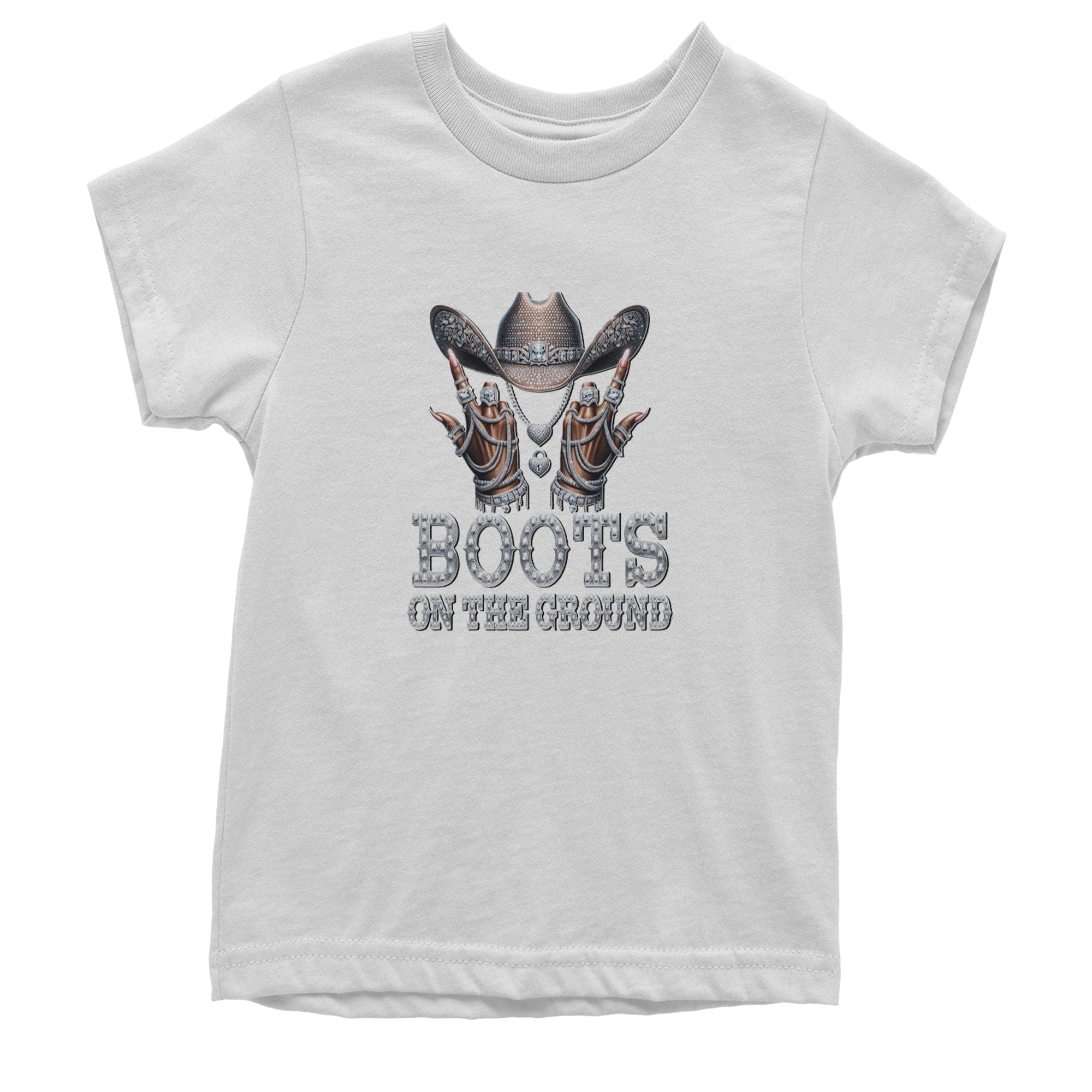 Boots On The Ground Bling Youth T-shirt White