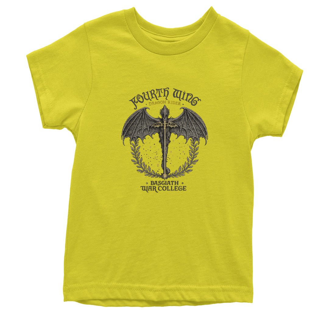 Fourth Wing Dragon Rider Vintage Basgiath War College Youth T-shirt Yellow