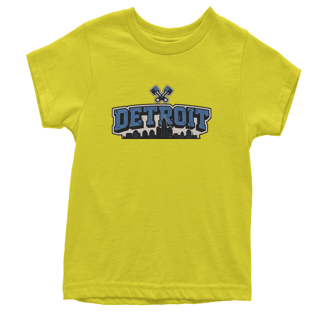 Detroit Motor City Retro Piston Youth T-shirt Yellow