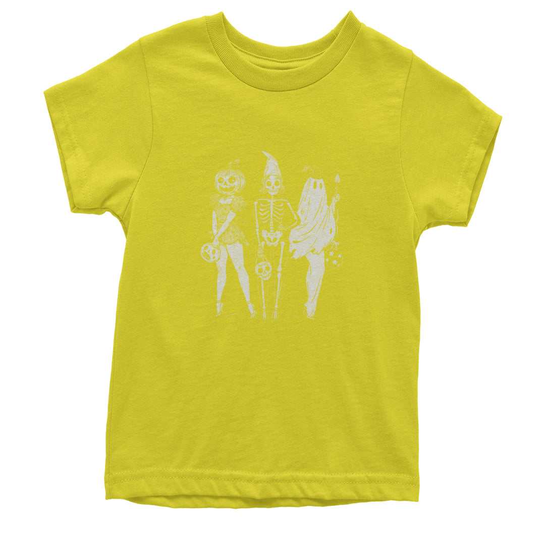 Vintage Spooky Squad Pinup Halloween Design Youth T-shirt Yellow