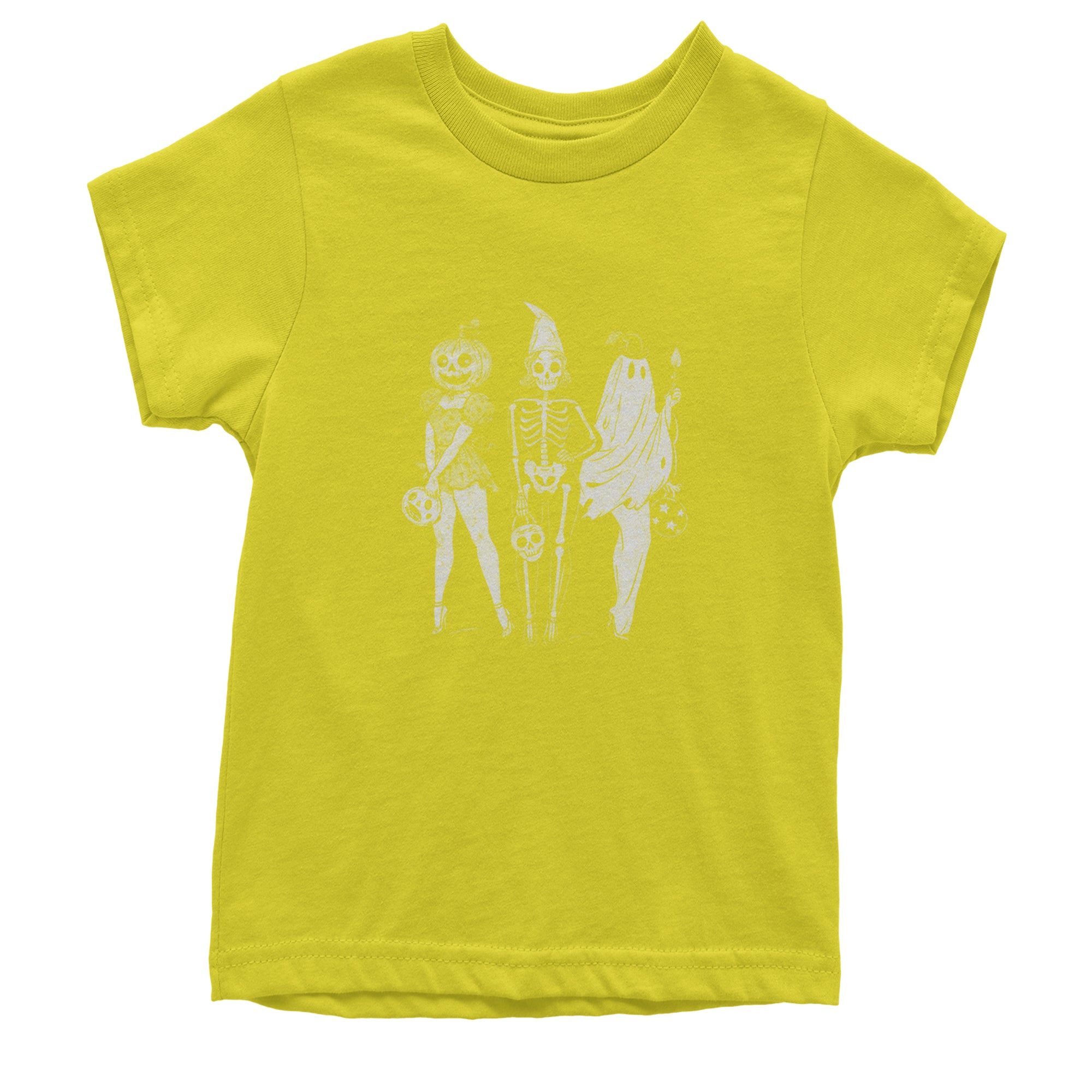Vintage Spooky Squad Pinup Halloween Design Youth T-shirt Yellow