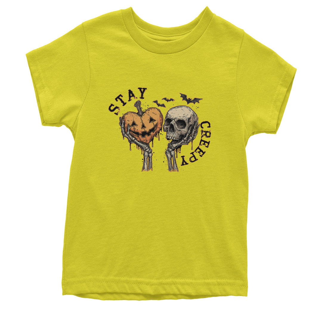 Stay Creepy Skull and Pumpkin Halloween Youth T-shirt Yellow