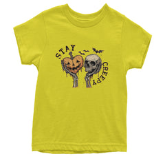 Stay Creepy Skull and Pumpkin Halloween Youth T-shirt Yellow