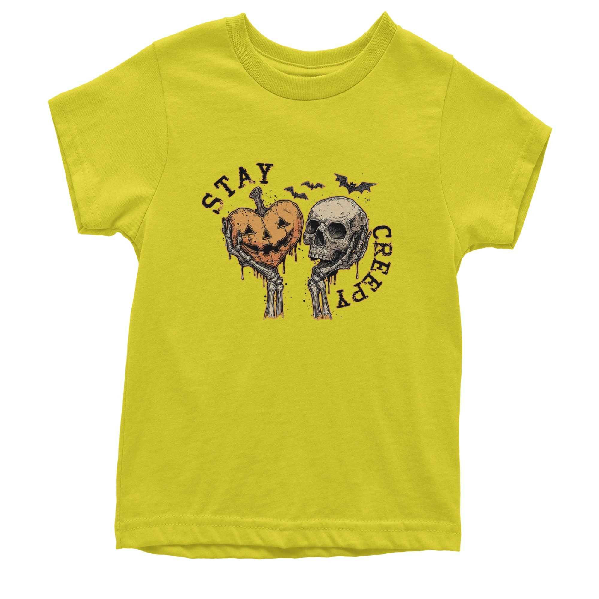 Stay Creepy Skull and Pumpkin Halloween Youth T-shirt Yellow