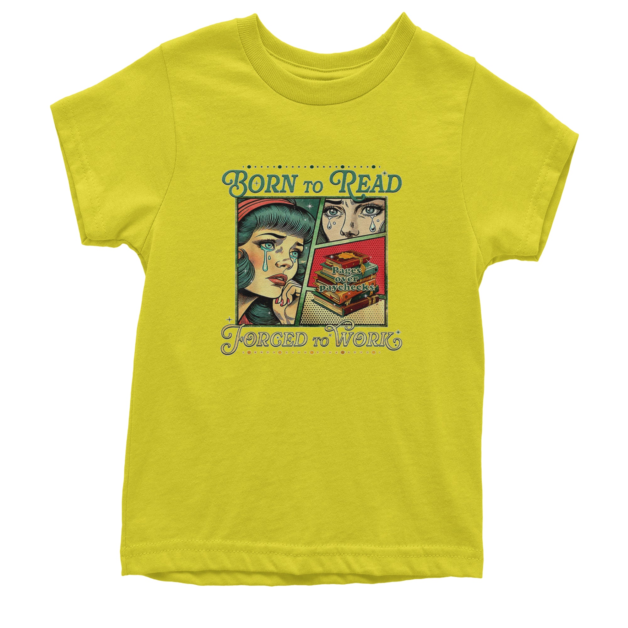 Born To Read, Forced To Work Youth T-shirt Yellow
