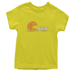 Pumpkin Pacman Chasing Ghosts Halloween Youth T-shirt Yellow