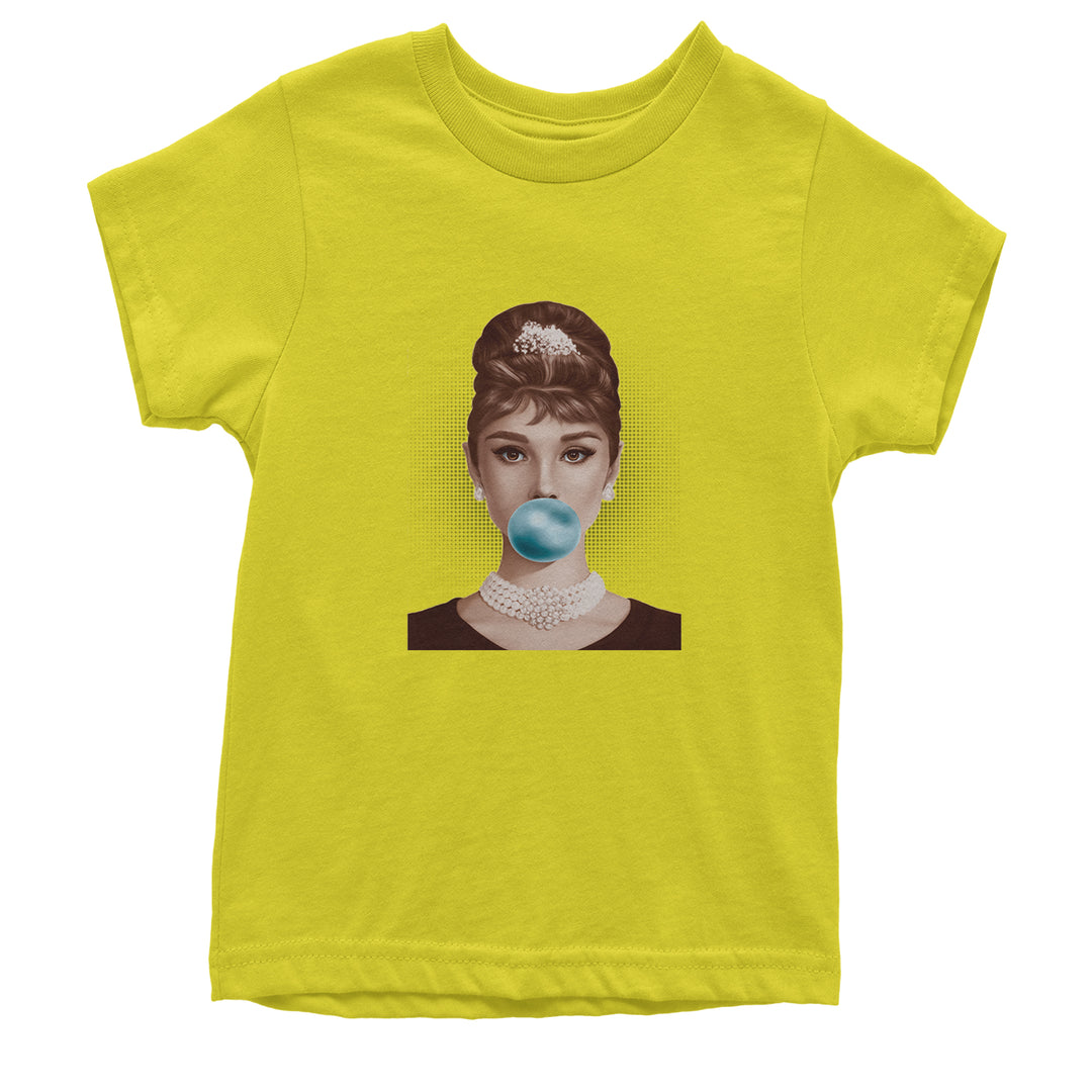 Audrey Hepburn Chewing Bubble Gum American Icon Youth T-shirt Yellow