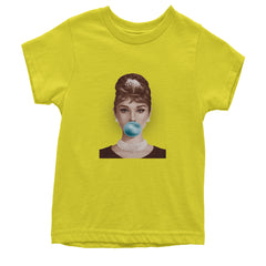 Audrey Hepburn Chewing Bubble Gum American Icon Youth T-shirt Yellow