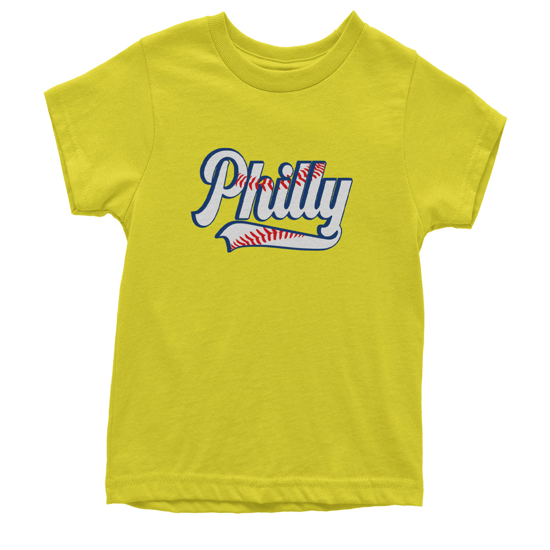 Philly Baseball Stitching graphic on Kids' Heavyweight Cotton T-Shirt in Yellow