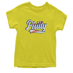 Philly Baseball Stitching graphic on Kids' Heavyweight Cotton T-Shirt in Yellow