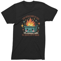 Smiling dumpster fire graphic on a Men's Heavyweight Cotton T-Shirt with crew neck and short set-in sleeves