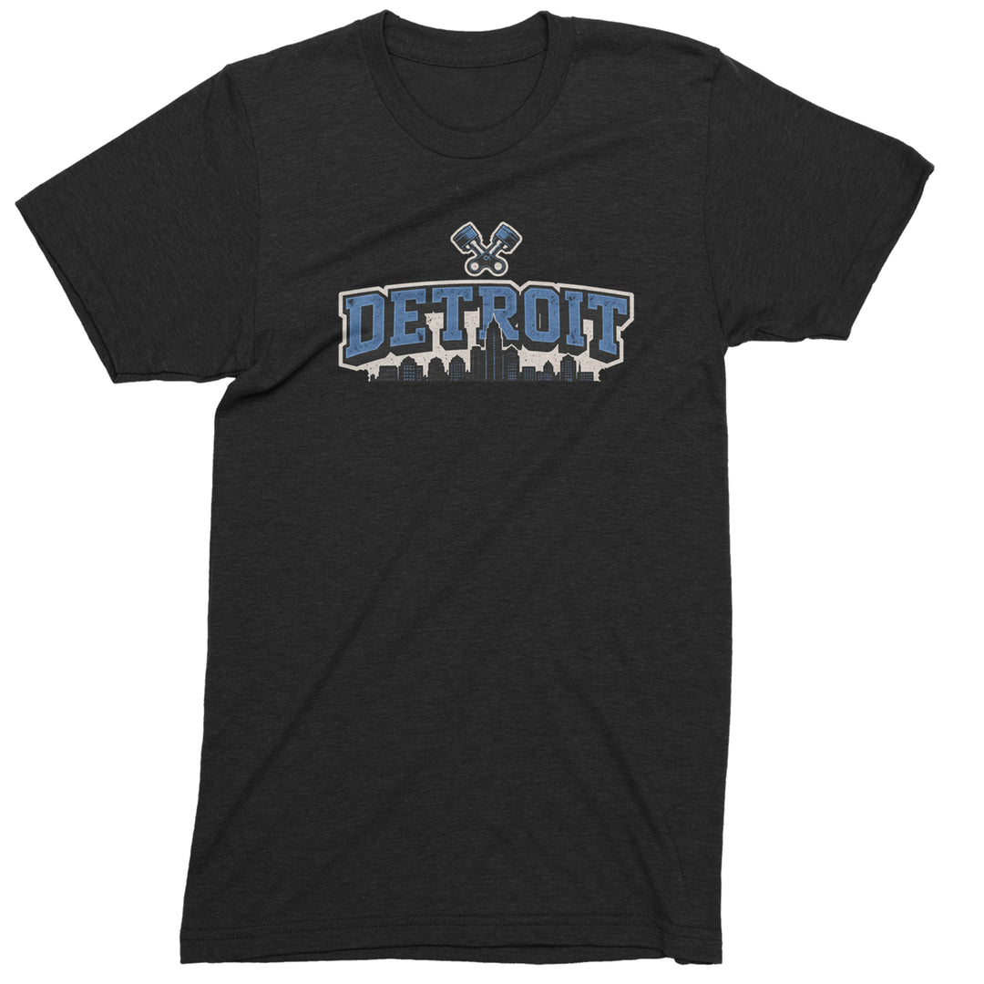 Detroit Motor City Retro Piston Mens T-shirt Black