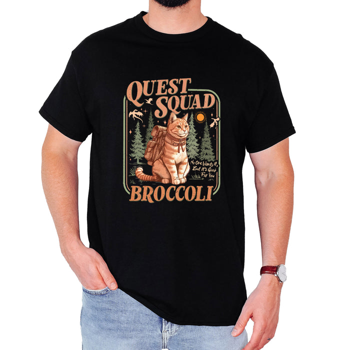 Quest Squad Broccoli Cat Fantasy Reader  Mens T-shirt