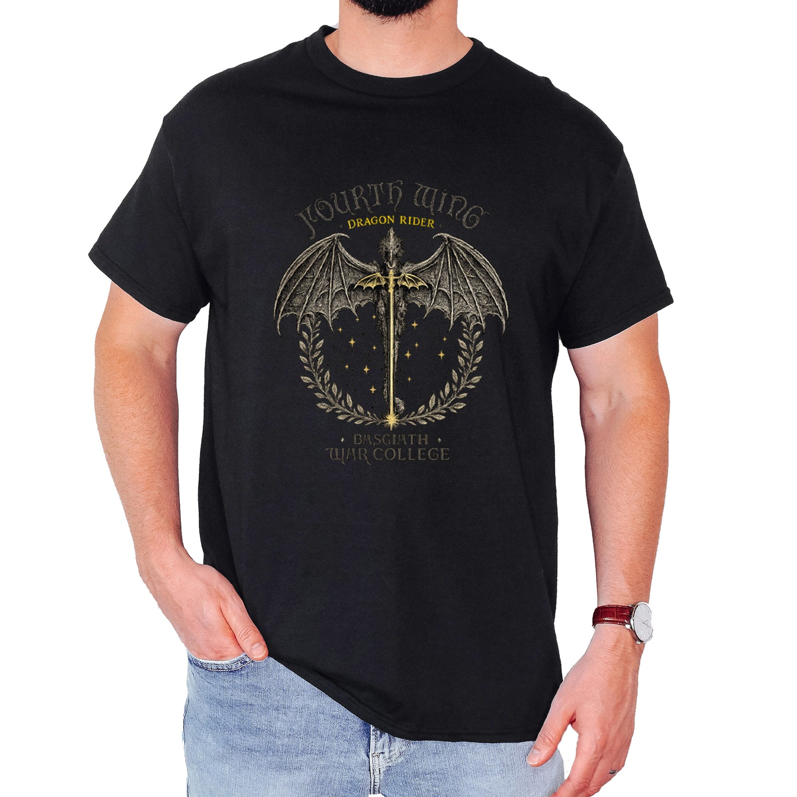 Fourth Wing Dragon Rider Vintage Basgiath War College Mens T-shirt Black