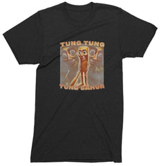 Tung Tung Tung Sahur Enforcer artwork with chant-style text and a spooky-funny enforcer character on a Men's Heavyweight Cotton T-Shirt