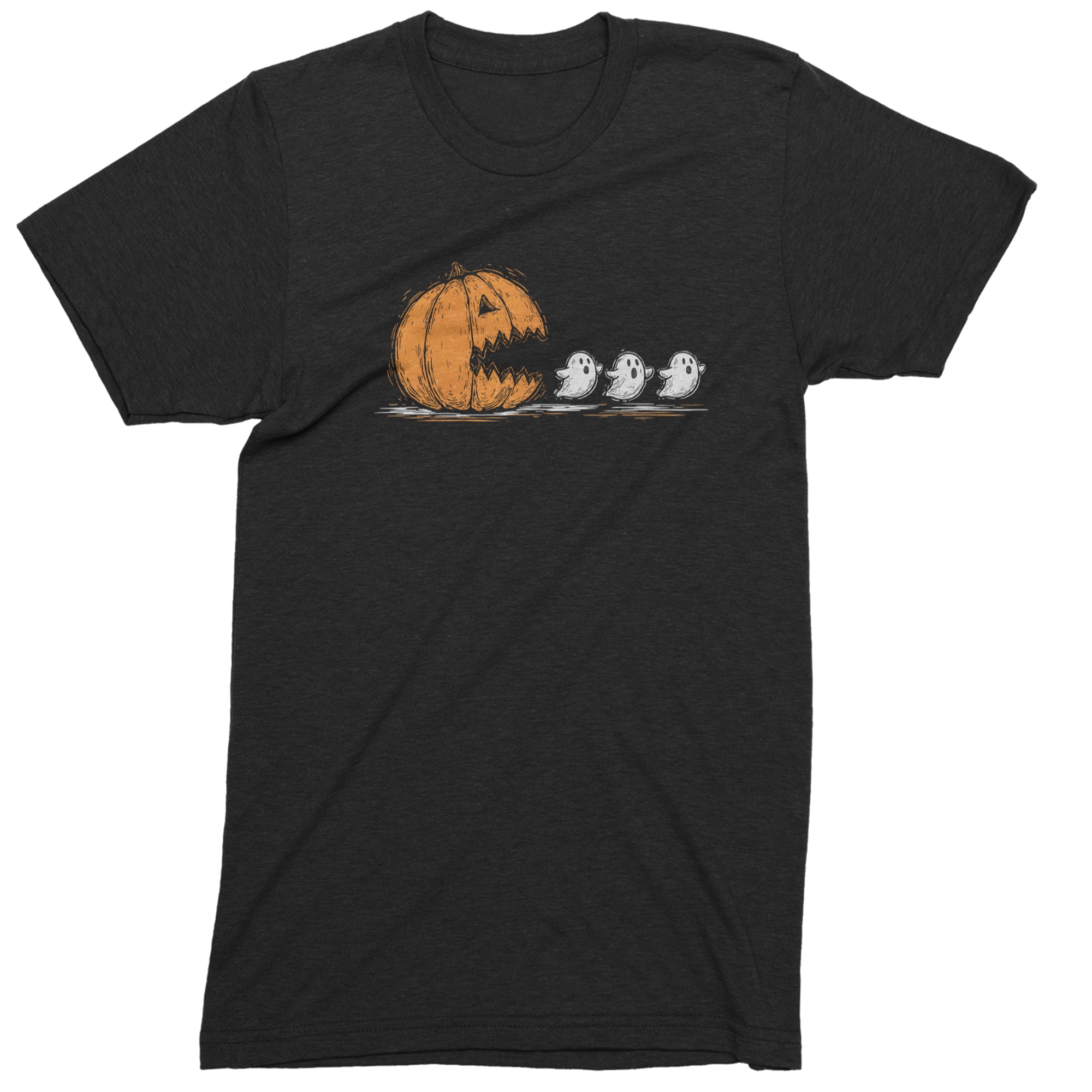 Pumpkin Pacman Chasing Ghosts Halloween Mens T-shirt Black
