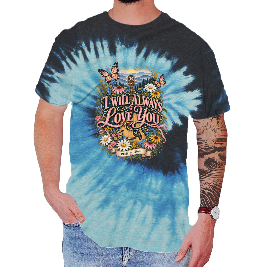 I Will Always Love You Dolly Mens T-shirt Tie-Dye Blue Ocean