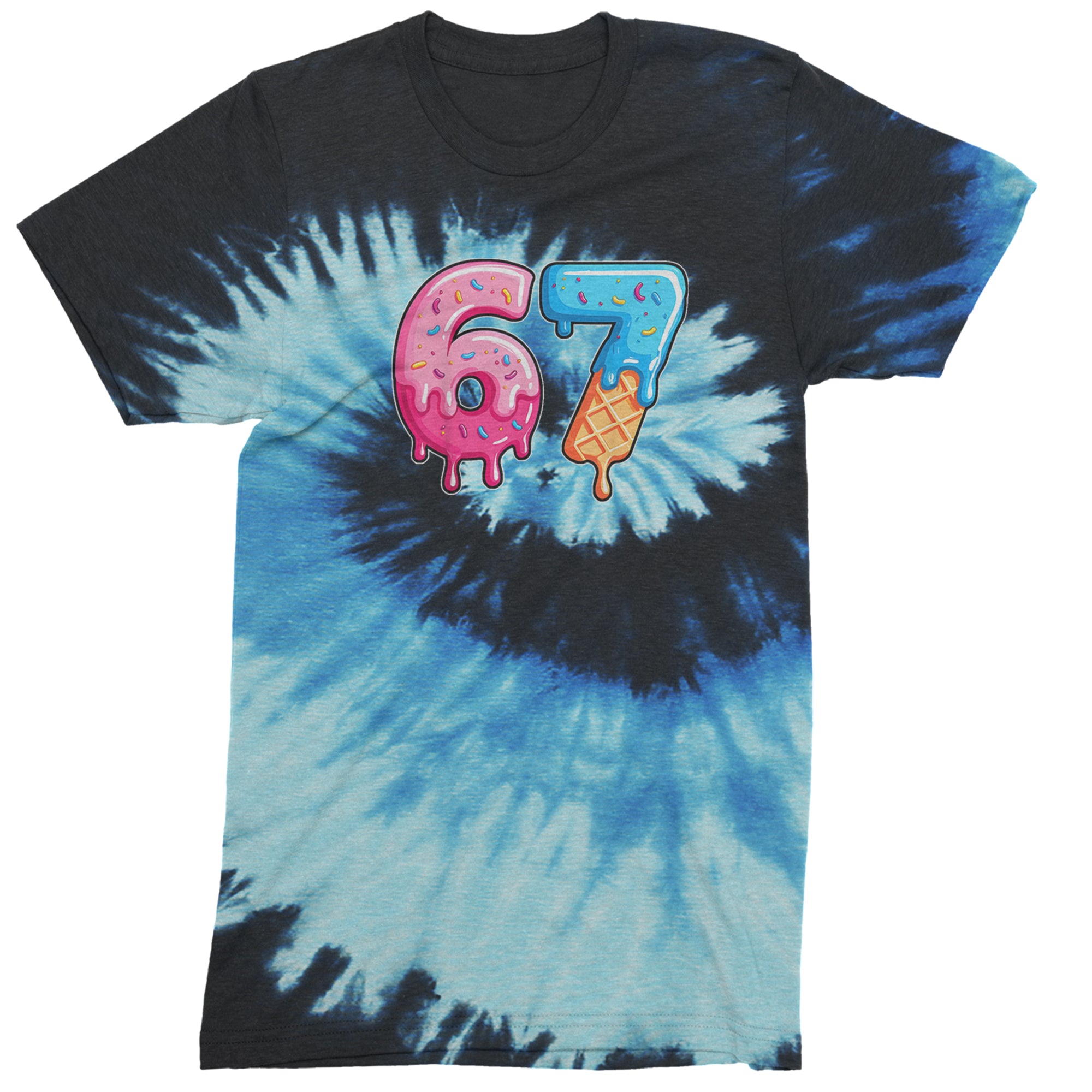 67 Dripping Ice Cream Donut Melt Mens T-shirt Tie-Dye Blue Ocean