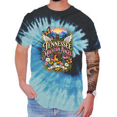 Tennessee Mountain Angel Wings Dolly Mens T-shirt Tie-Dye Blue Ocean