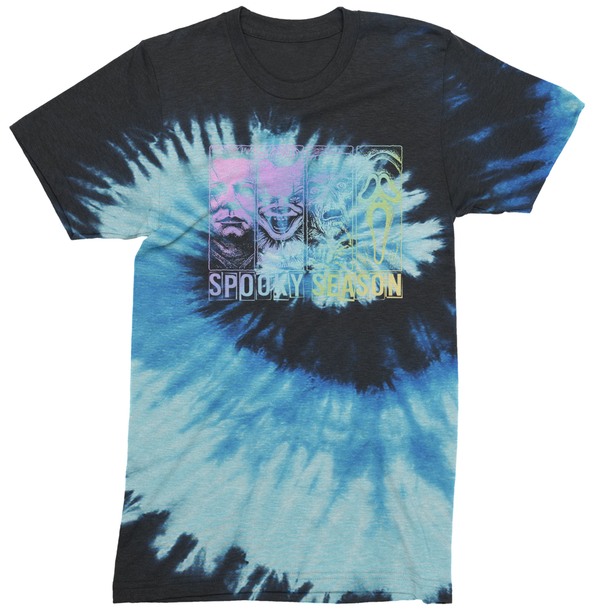 Spooky Season Horror Icons Halloween Mens T-shirt Tie-Dye Blue Ocean