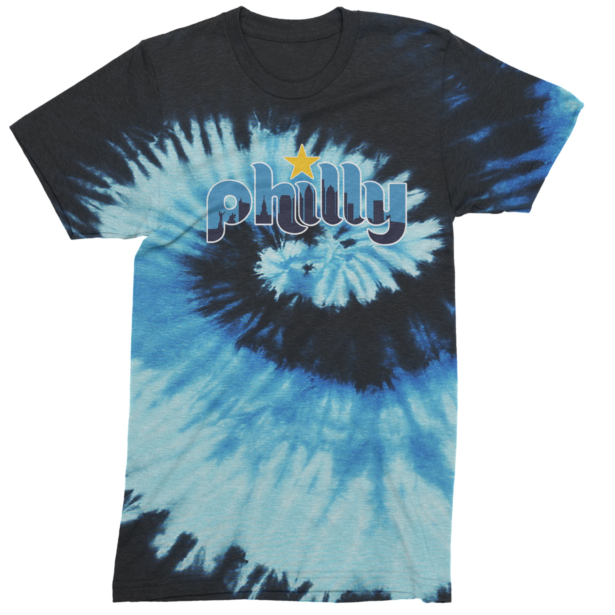 Skyline Philly Philadelphia Men's T-shirt Tie-Dye Blue Ocean