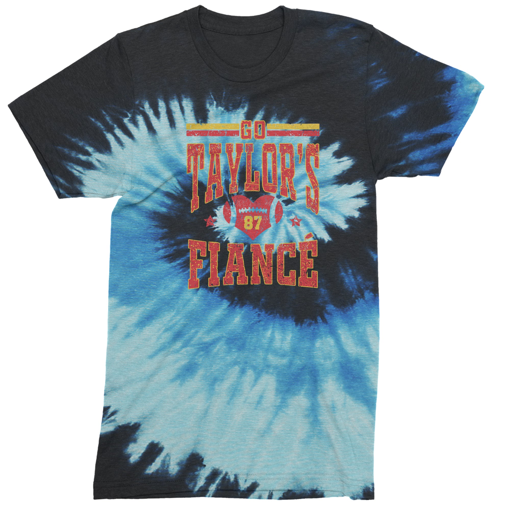 Go Taylor's Fiancé Engagement Game Day Mens T-shirt Tie-Dye Blue Ocean