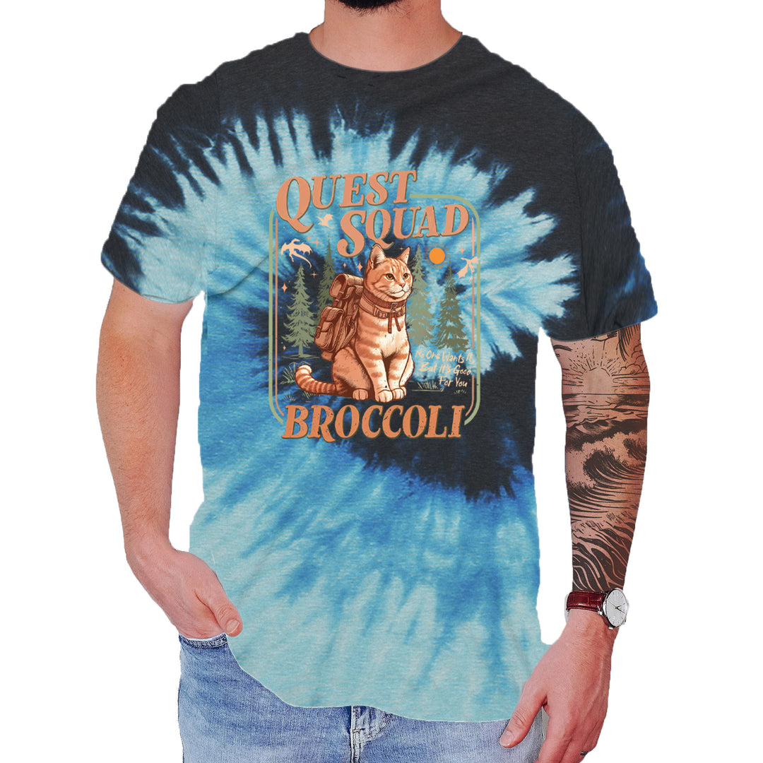 Quest Squad Broccoli Cat Fantasy Reader  Mens T-shirt Tie-Dye Blue Ocean