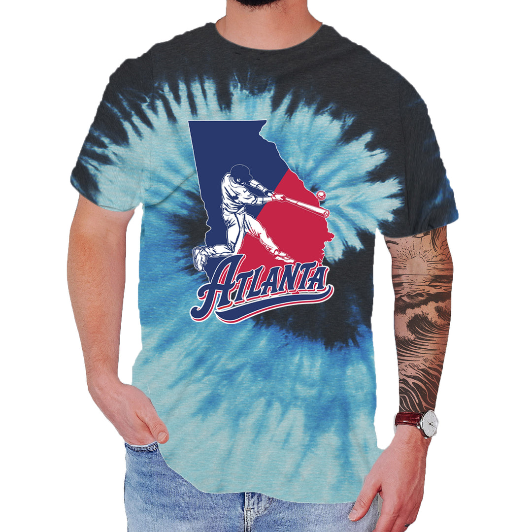 Atlanta Georgia Batter Up Mens T-shirt Tie-Dye Blue Ocean
