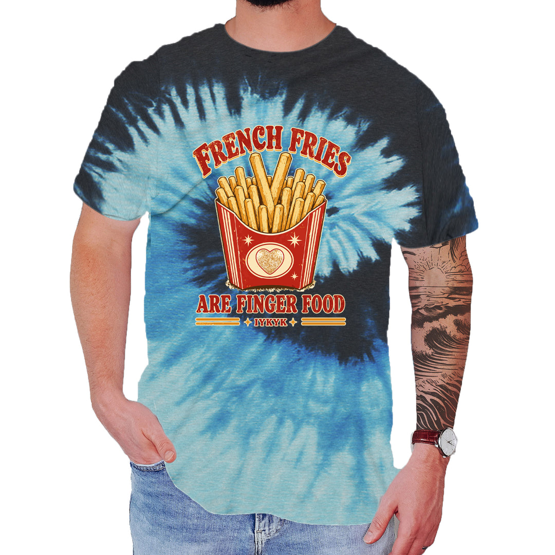 French Fries Are Finger Food IYKYK Mens T-shirt Tie-Dye Blue Ocean