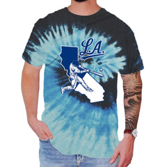Los Angeles Baseball Batter Up Mens T-shirt Tie-Dye Blue Ocean