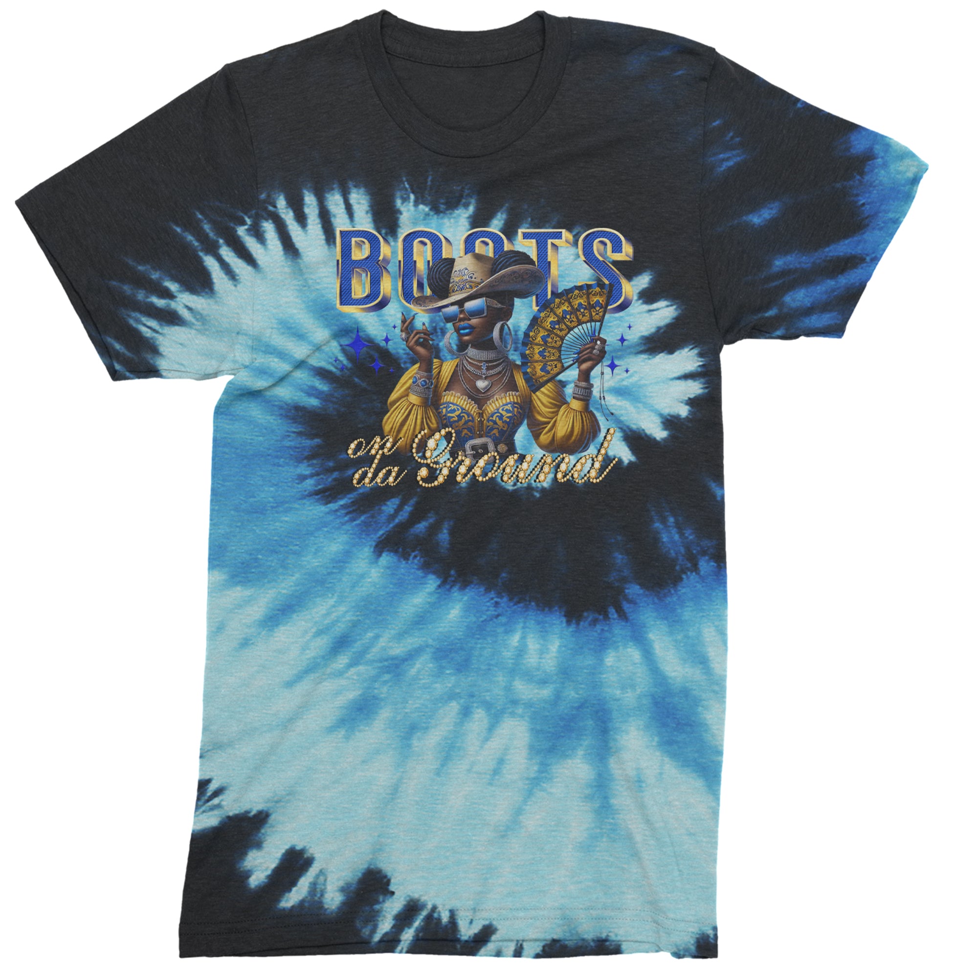 Boots On Da Ground Folding Fan Men's T-shirt Tie-Dye Blue Ocean