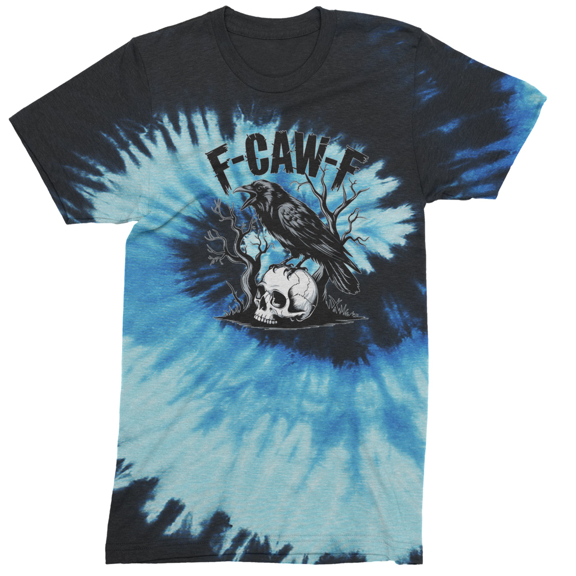 F-Caw-F Crow On Skull F-ck Off Gothic Men's T-shirt Tie-Dye Blue Ocean
