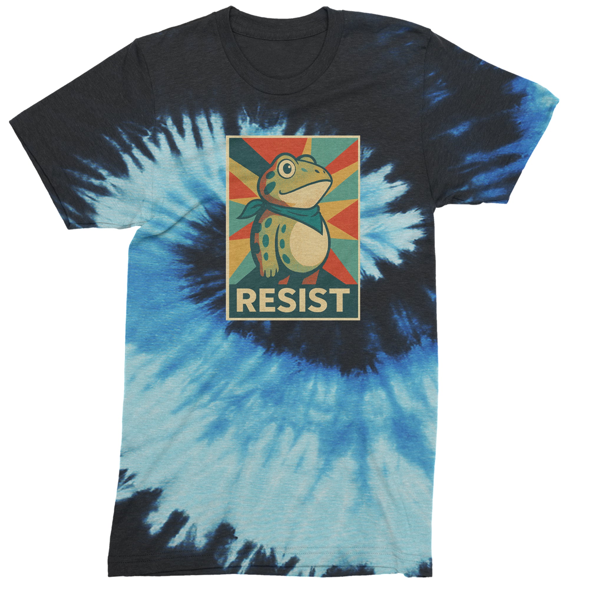 Resist Portland Protest Frog Mens T-shirt Tie-Dye Blue Ocean
