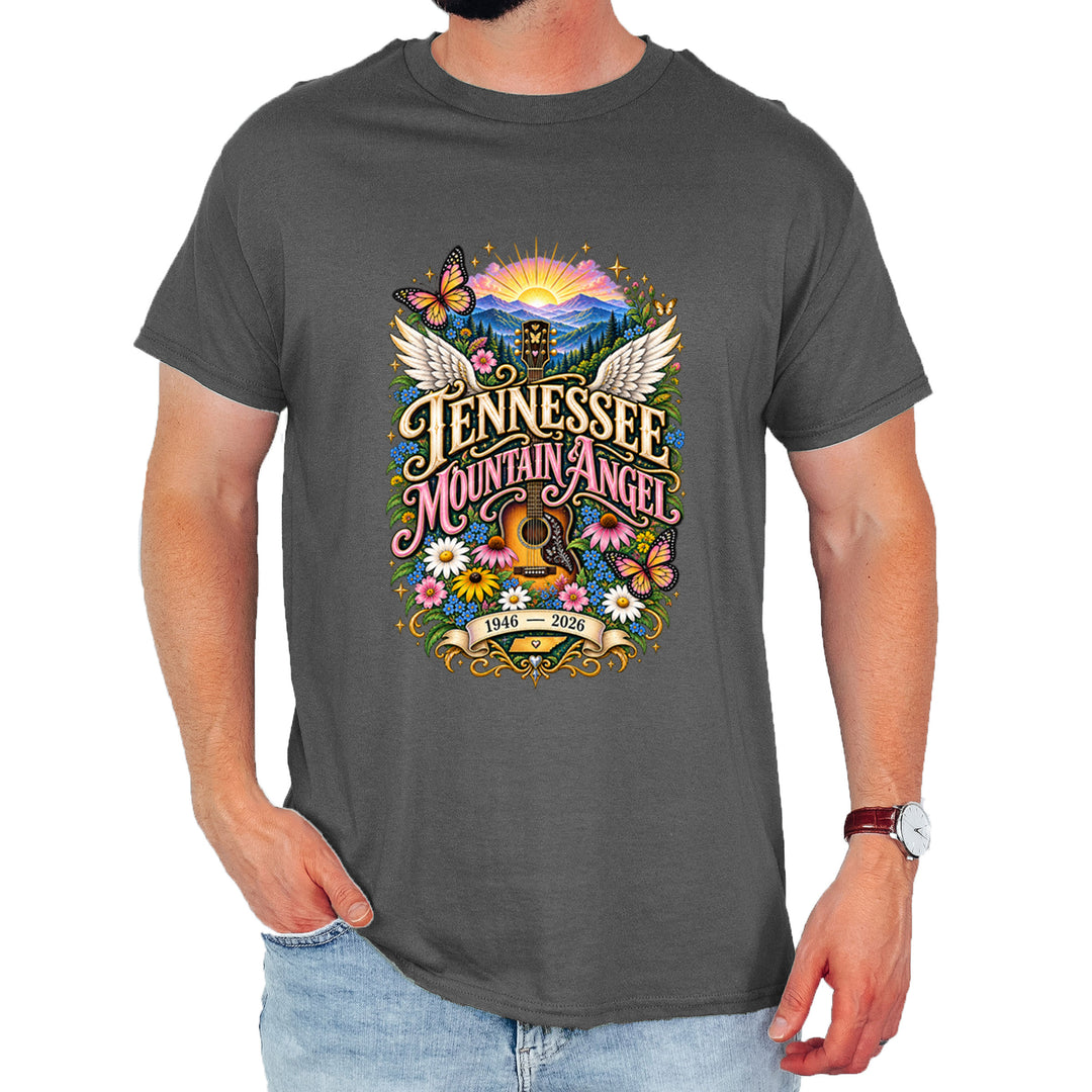 Tennessee Mountain Angel Wings Dolly Mens T-shirt Charcoal Grey
