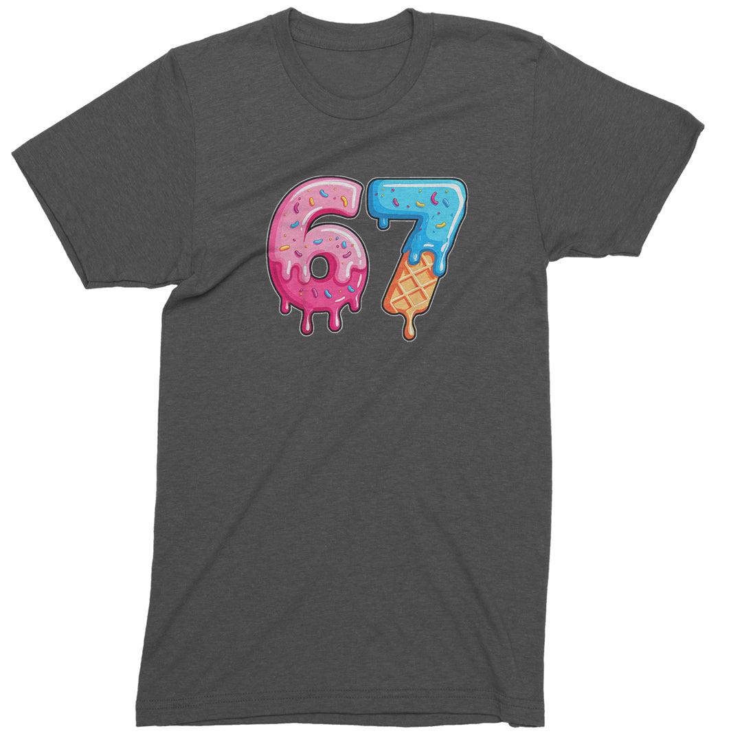 67 Dripping Ice Cream Donut Melt Mens T-shirt Charcoal Grey