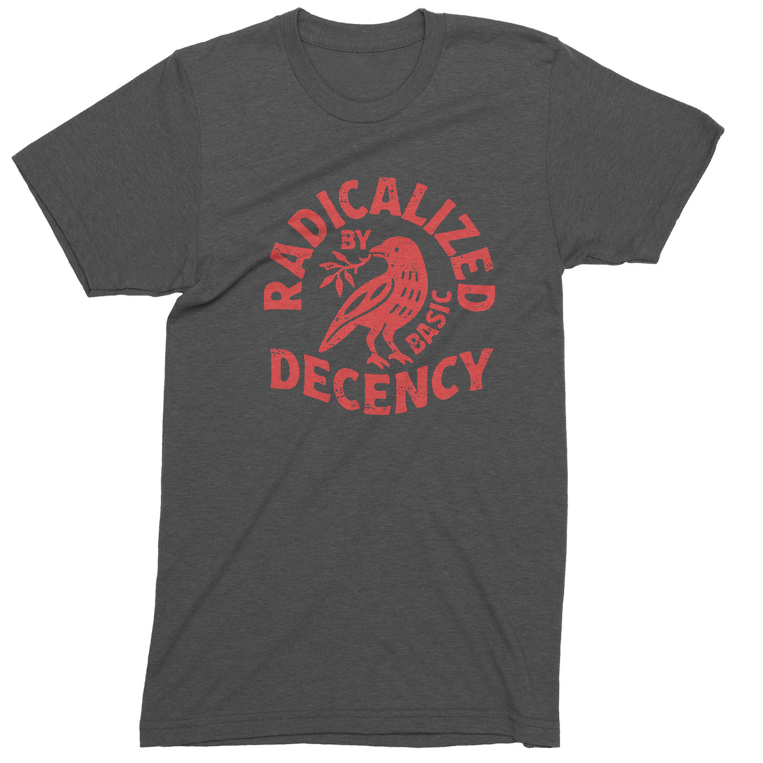 Radicalized by Basic Decency Dove Protest Statement Mens T-shirt Charcoal Grey