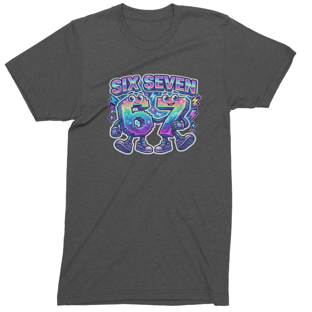 Six Seven 67 Retro Pixel Buddies Mens T-shirt Charcoal Grey