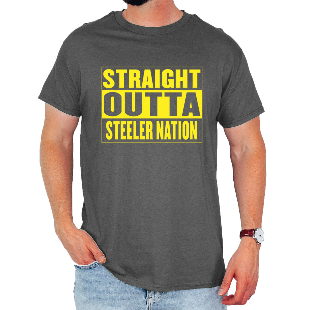 Straight Outta Steeler Nation Football  Mens T-shirt Charcoal Grey