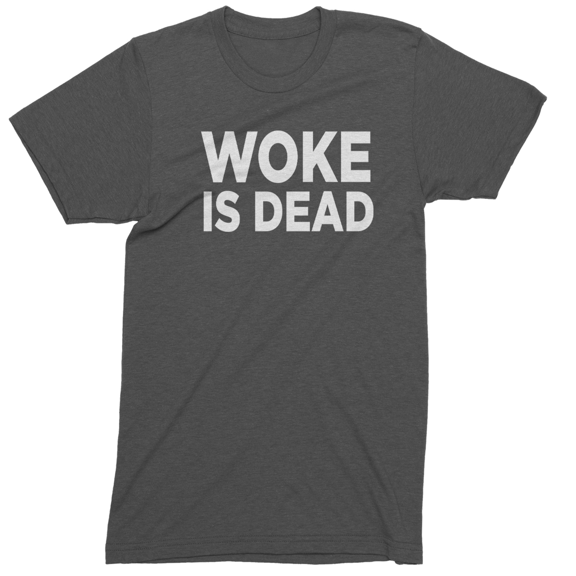 Woke Is Dead Satire Mens T-shirt Charcoal Grey