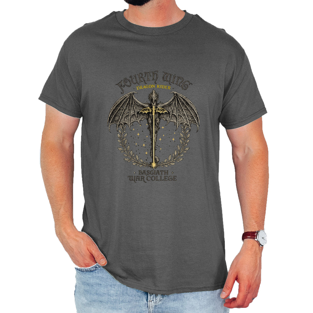 Fourth Wing Dragon Rider Vintage Basgiath War College Mens T-shirt Charcoal Grey