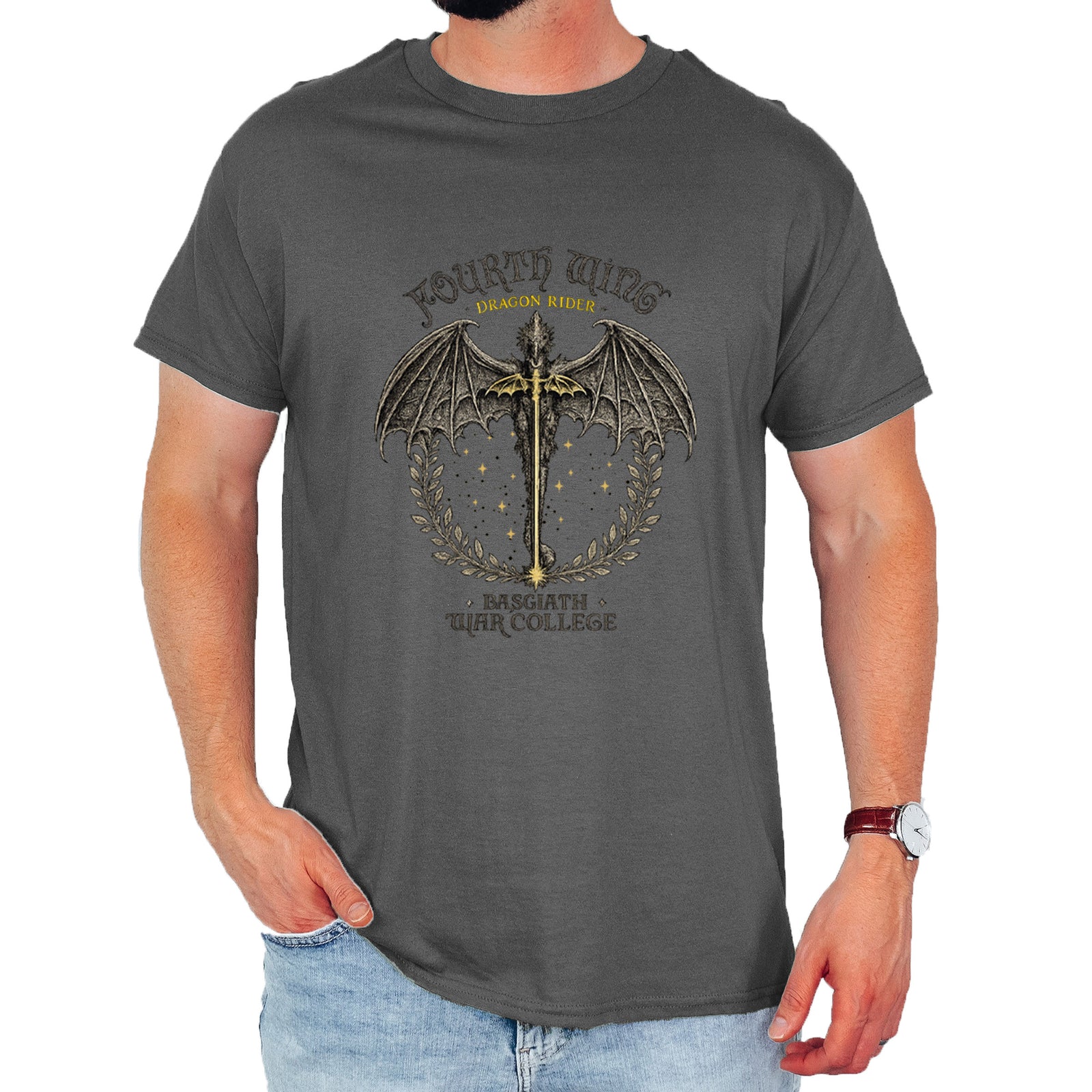 Fourth Wing Dragon Rider Vintage Basgiath War College Mens T-shirt Black