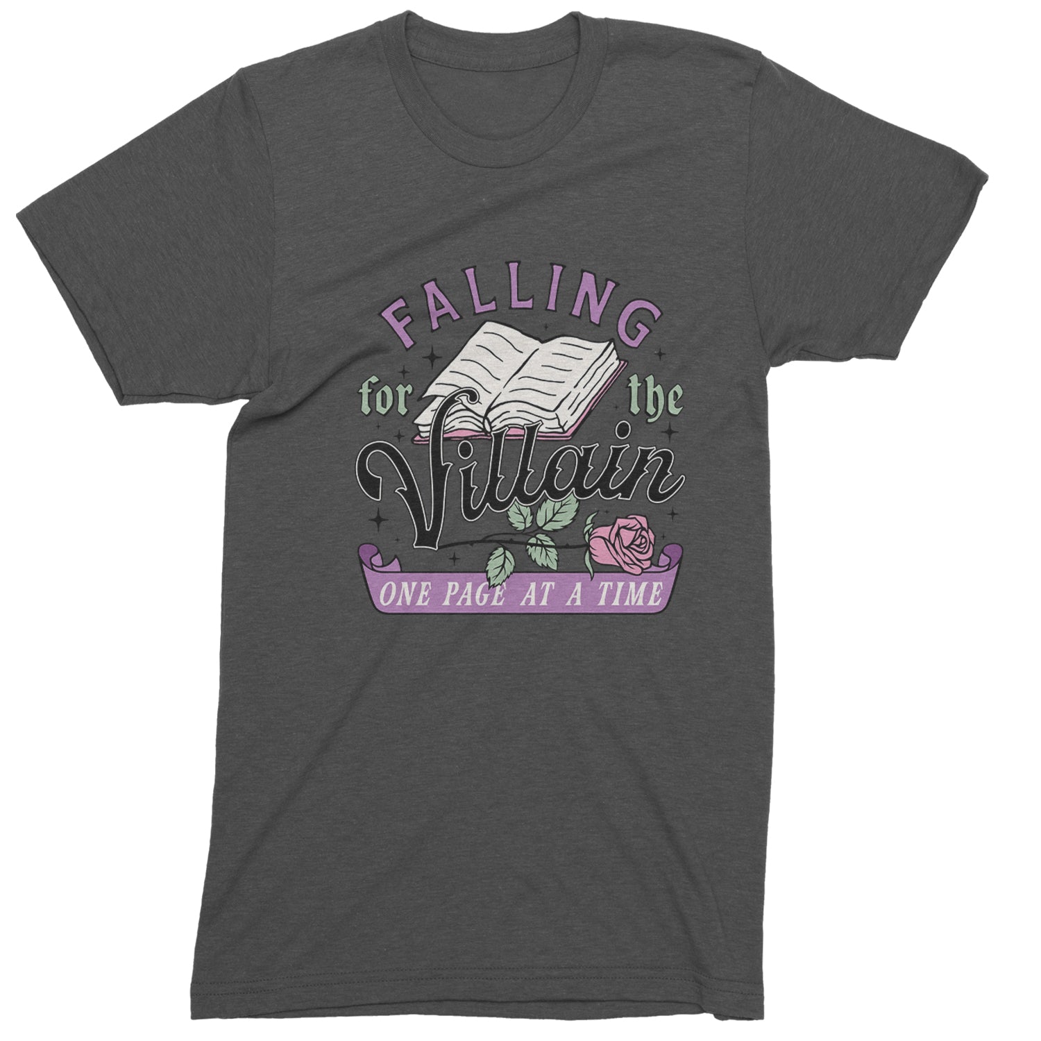 Falling For The Villain One Page At A Time  Mens T-shirt Charcoal Grey