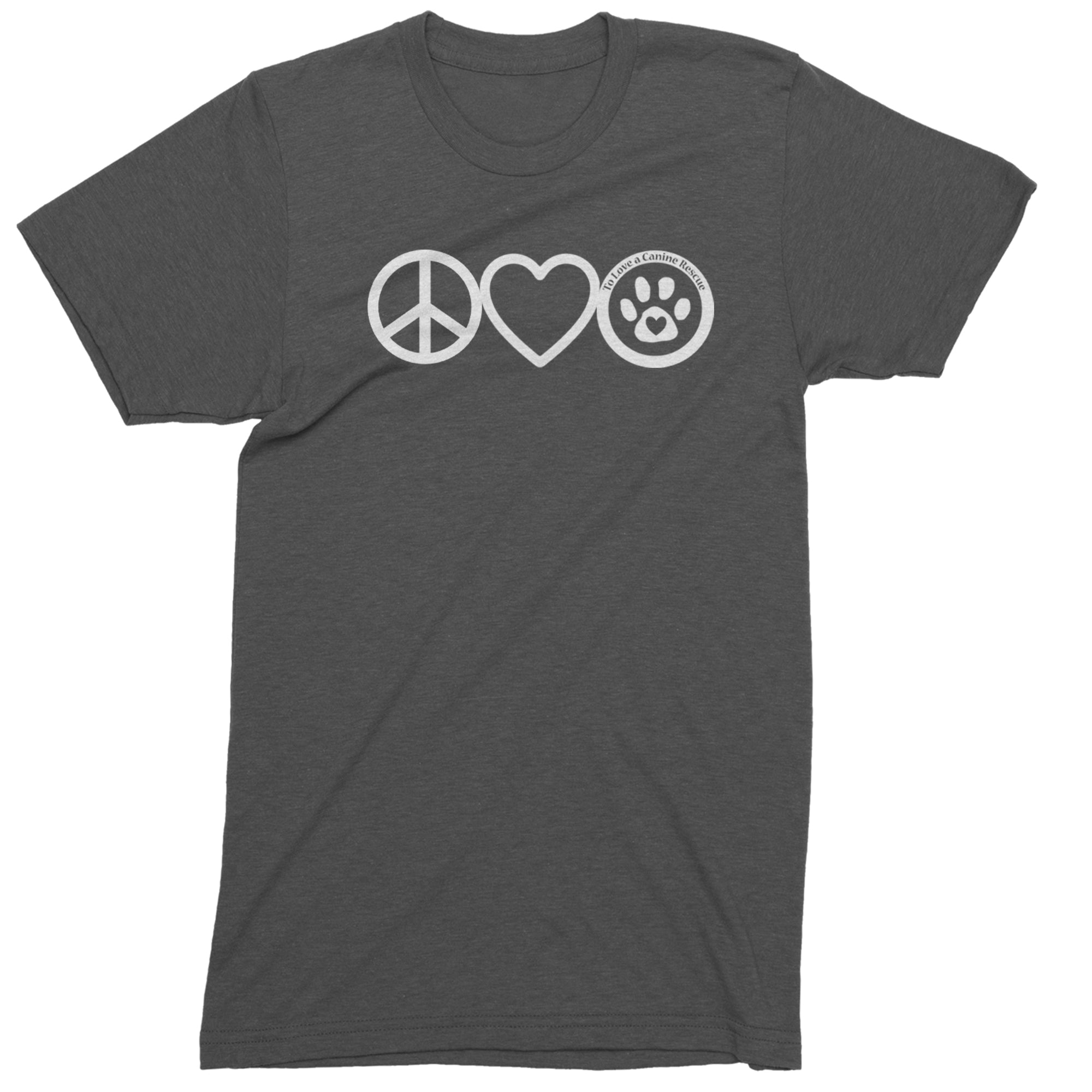Peace, Love and TLC Dog Rescue Mens T-shirt Charcoal Grey