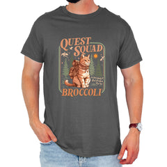 Quest Squad Broccoli Cat Fantasy Reader  Mens T-shirt Charcoal Grey