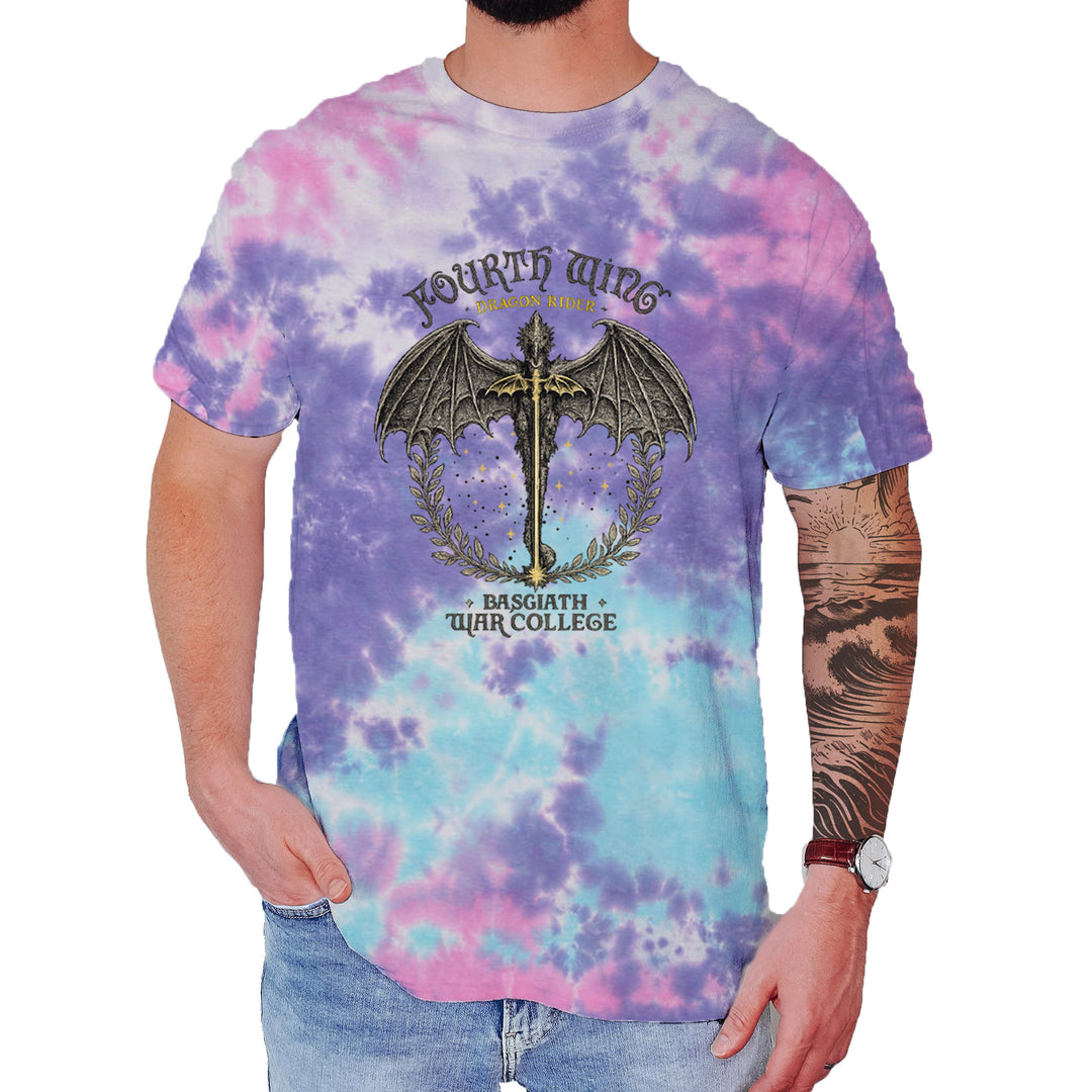 Fourth Wing Dragon Rider Vintage Basgiath War College Mens T-shirt Tie-Dye Cotton Candy